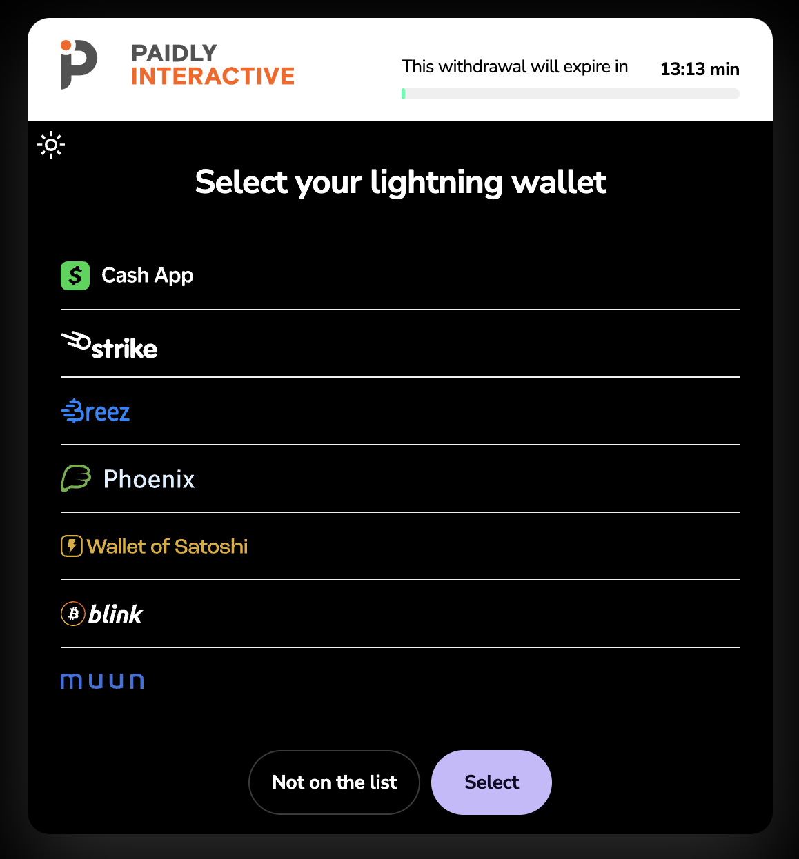 Withdrawal Type Selection